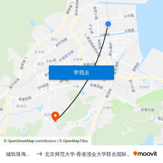 城轨珠海北站 to 北京师范大学-香港浸会大学联合国际学院 map