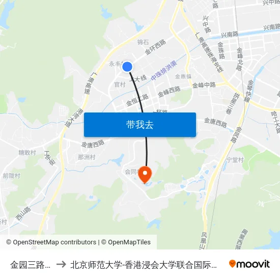 金园三路口 to 北京师范大学-香港浸会大学联合国际学院 map