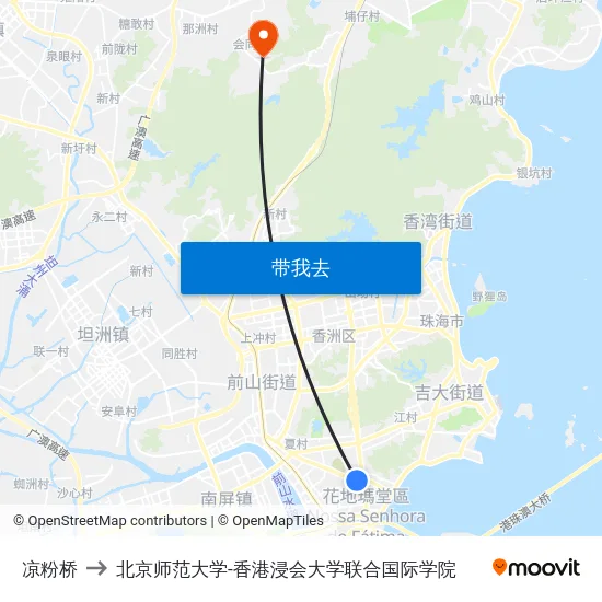 凉粉桥 to 北京师范大学-香港浸会大学联合国际学院 map