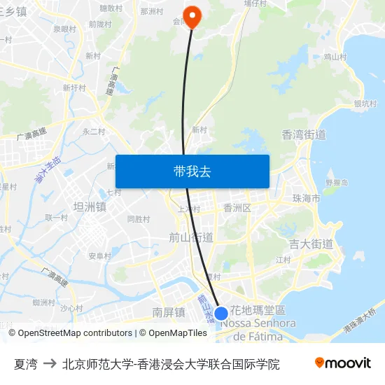 夏湾 to 北京师范大学-香港浸会大学联合国际学院 map