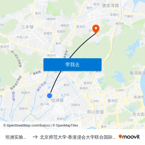 坦洲实验中学 to 北京师范大学-香港浸会大学联合国际学院 map