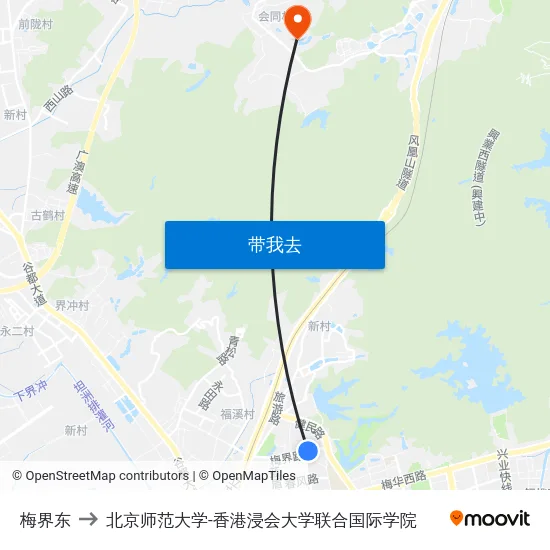 梅界东 to 北京师范大学-香港浸会大学联合国际学院 map