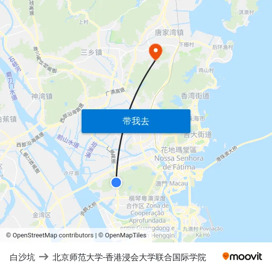 白沙坑 to 北京师范大学-香港浸会大学联合国际学院 map