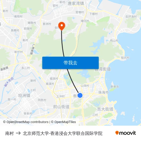 南村 to 北京师范大学-香港浸会大学联合国际学院 map