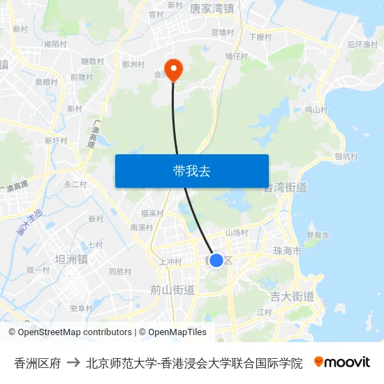 香洲区府 to 北京师范大学-香港浸会大学联合国际学院 map