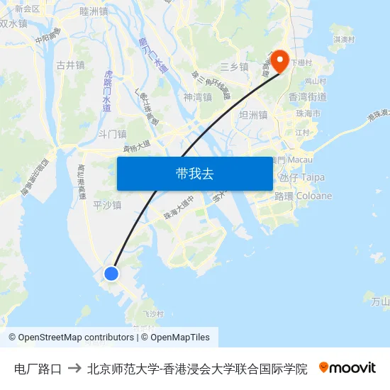 电厂路口 to 北京师范大学-香港浸会大学联合国际学院 map