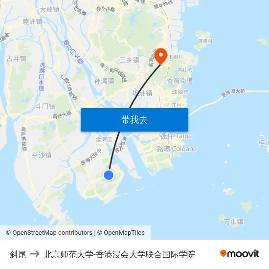 斜尾 to 北京师范大学-香港浸会大学联合国际学院 map