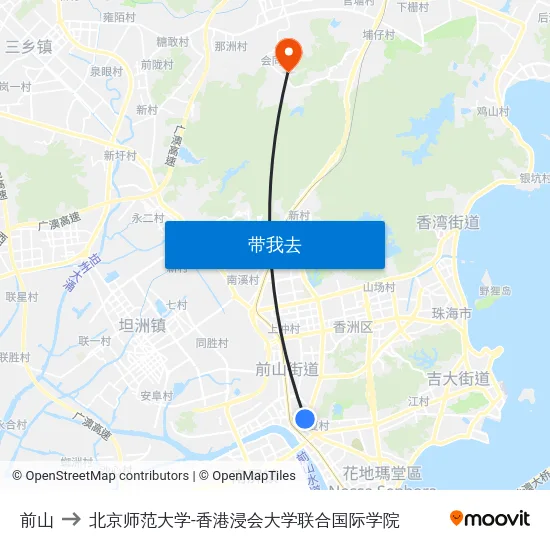 前山 to 北京师范大学-香港浸会大学联合国际学院 map
