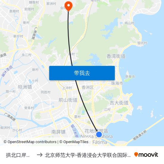 拱北口岸总站 to 北京师范大学-香港浸会大学联合国际学院 map
