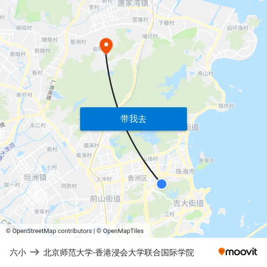 六小 to 北京师范大学-香港浸会大学联合国际学院 map