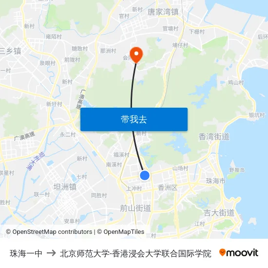 珠海一中 to 北京师范大学-香港浸会大学联合国际学院 map