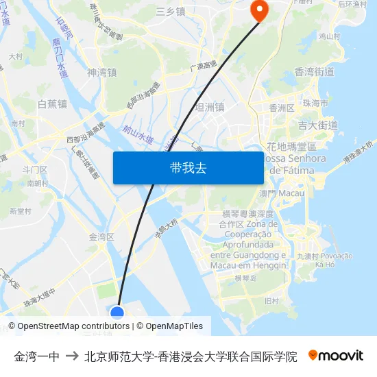 金湾一中 to 北京师范大学-香港浸会大学联合国际学院 map