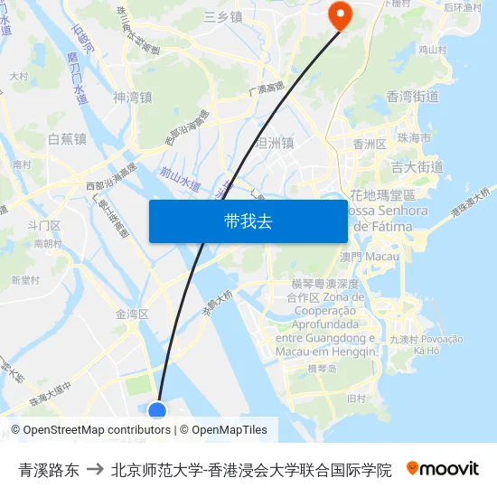 青溪路东 to 北京师范大学-香港浸会大学联合国际学院 map