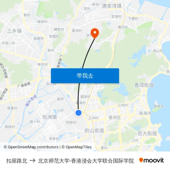 扣扉路北 to 北京师范大学-香港浸会大学联合国际学院 map