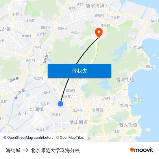 海纳城 to 北京师范大学珠海分校 map