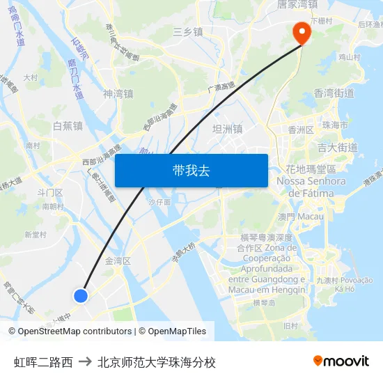 虹晖二路西 to 北京师范大学珠海分校 map
