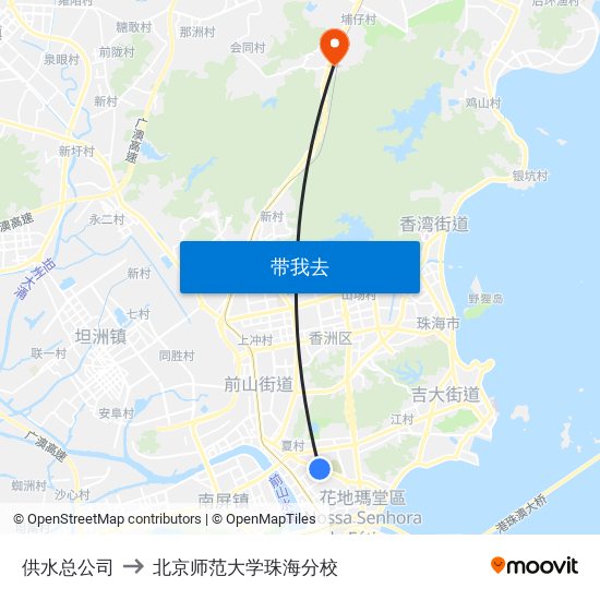 供水总公司 to 北京师范大学珠海分校 map