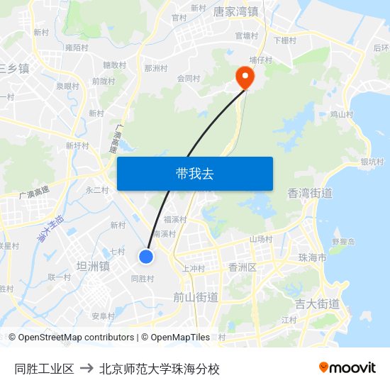 同胜工业区 to 北京师范大学珠海分校 map