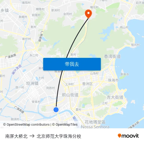 南屏大桥北 to 北京师范大学珠海分校 map