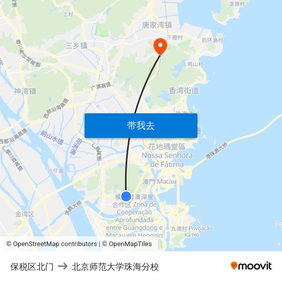 保税区北门 to 北京师范大学珠海分校 map