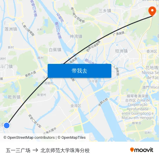 五一三广场 to 北京师范大学珠海分校 map