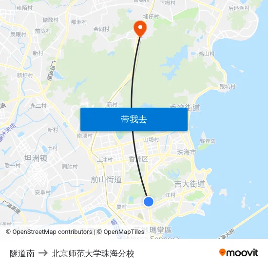 隧道南 to 北京师范大学珠海分校 map