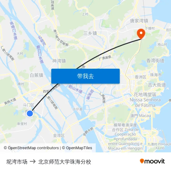 坭湾市场 to 北京师范大学珠海分校 map