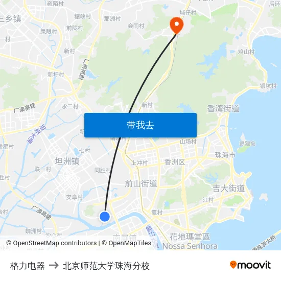 格力电器 to 北京师范大学珠海分校 map