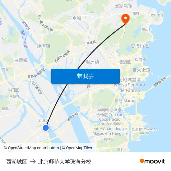 西湖城区 to 北京师范大学珠海分校 map