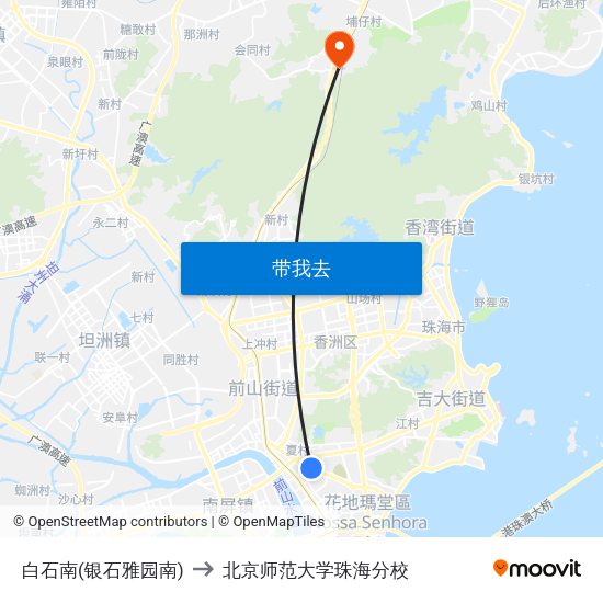 白石南(银石雅园南) to 北京师范大学珠海分校 map
