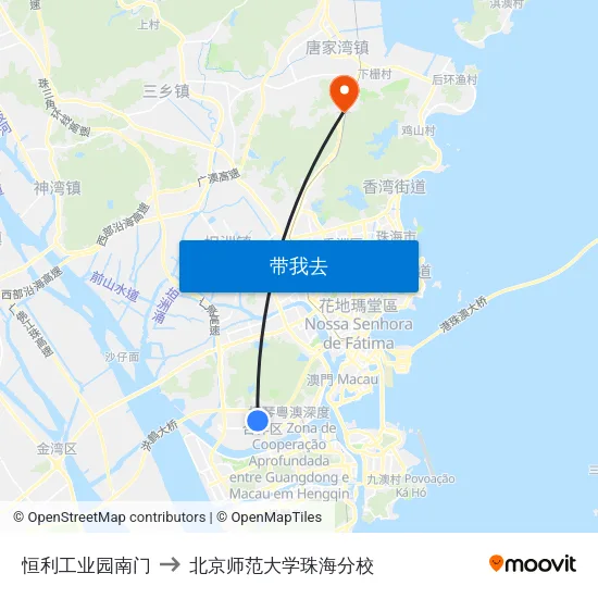 恒利工业园南门 to 北京师范大学珠海分校 map