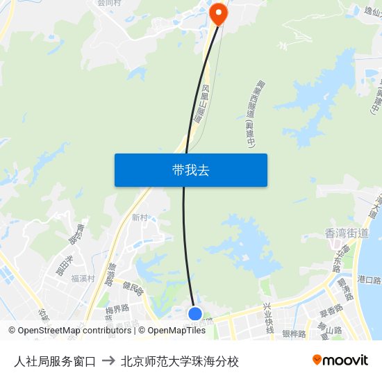 人社局服务窗口 to 北京师范大学珠海分校 map