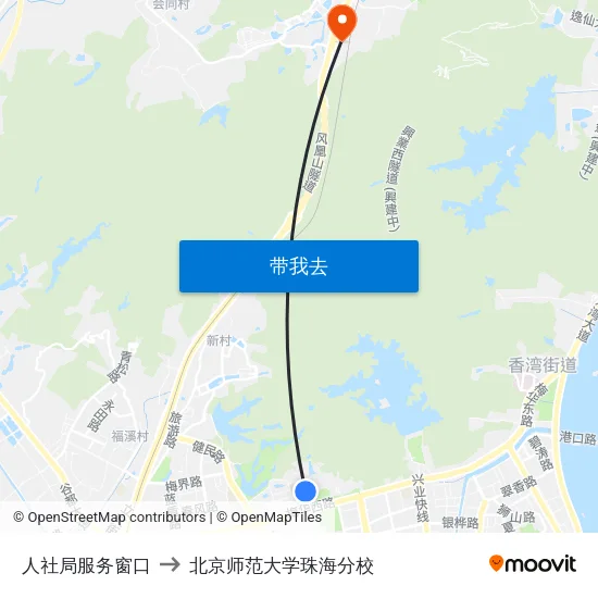 人社局服务窗口 to 北京师范大学珠海分校 map