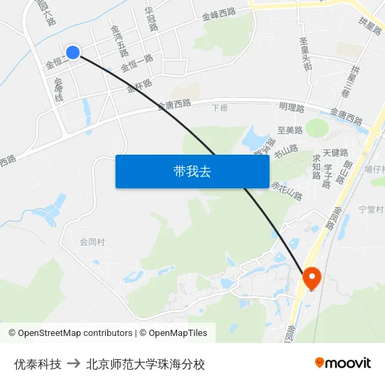 优泰科技 to 北京师范大学珠海分校 map