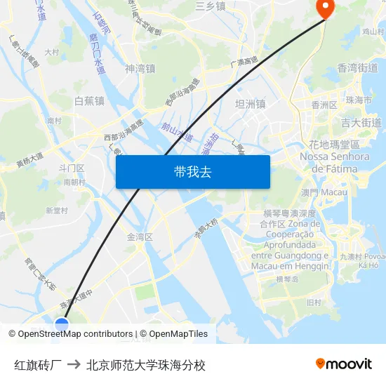 红旗砖厂 to 北京师范大学珠海分校 map