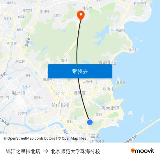 锦江之星拱北店 to 北京师范大学珠海分校 map
