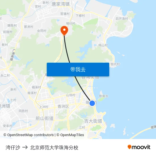 湾仔沙 to 北京师范大学珠海分校 map