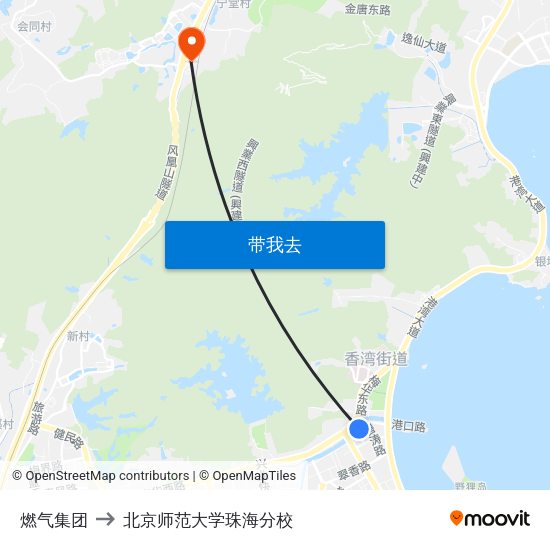 燃气集团 to 北京师范大学珠海分校 map