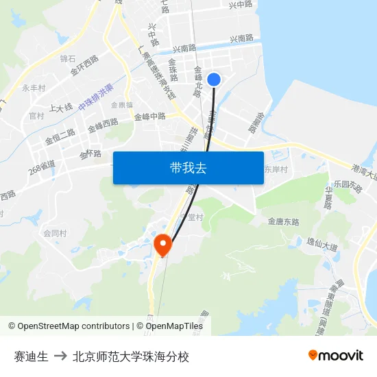 赛迪生 to 北京师范大学珠海分校 map