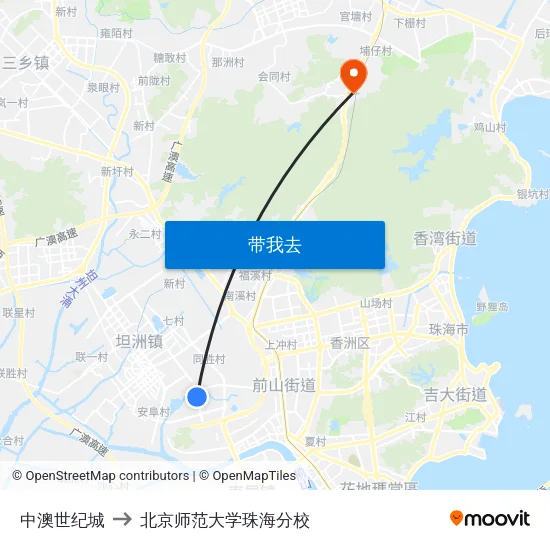 中澳世纪城 to 北京师范大学珠海分校 map