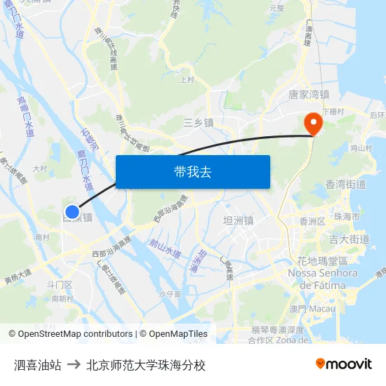泗喜油站 to 北京师范大学珠海分校 map