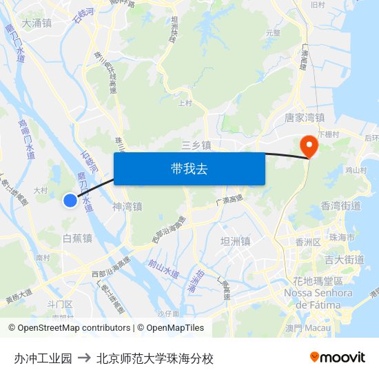 办冲工业园 to 北京师范大学珠海分校 map