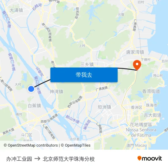 办冲工业园 to 北京师范大学珠海分校 map