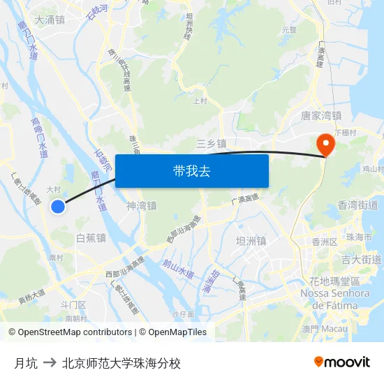 月坑 to 北京师范大学珠海分校 map