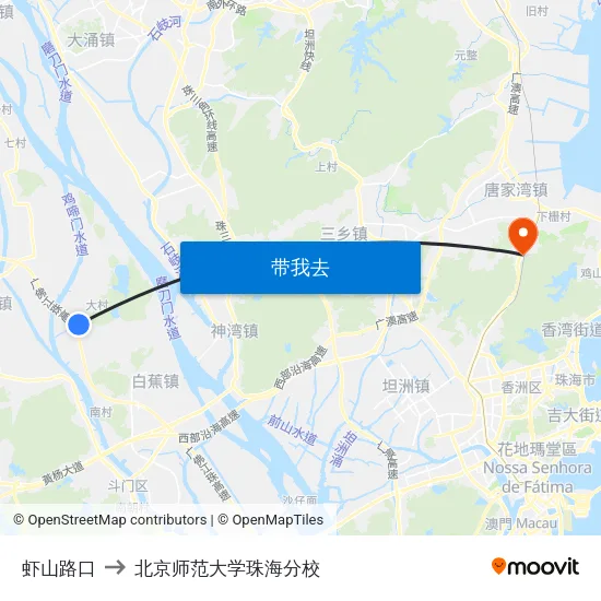 虾山路口 to 北京师范大学珠海分校 map