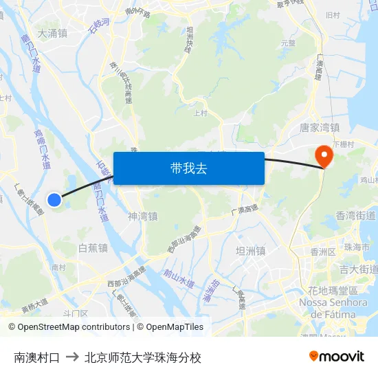南澳村口 to 北京师范大学珠海分校 map