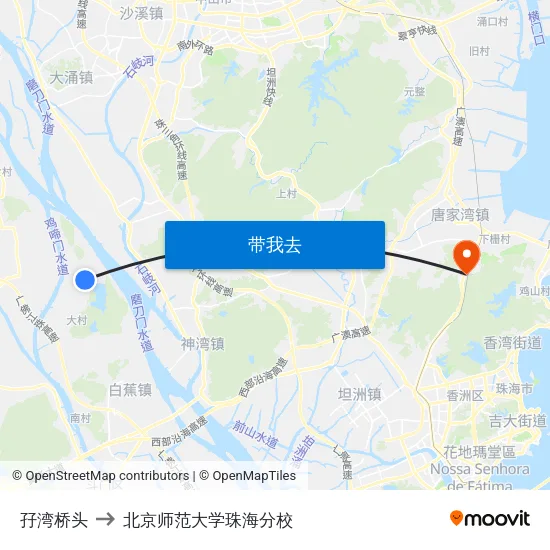 孖湾桥头 to 北京师范大学珠海分校 map