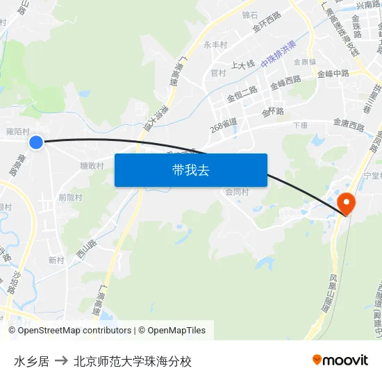 水乡居 to 北京师范大学珠海分校 map