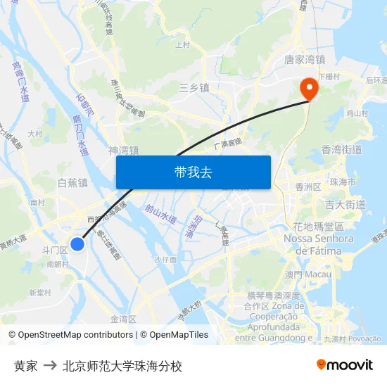 黄家 to 北京师范大学珠海分校 map