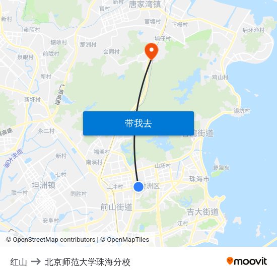红山 to 北京师范大学珠海分校 map